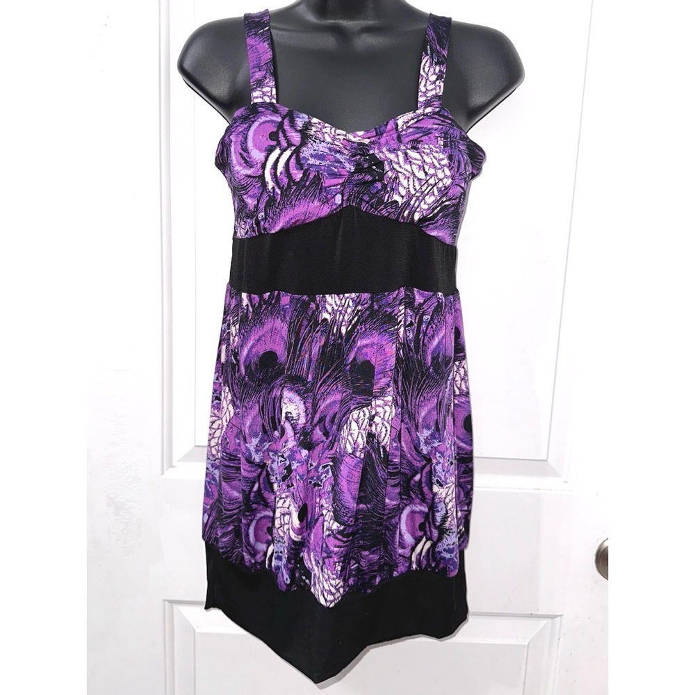 French Atmosphere purple peacock feather print top